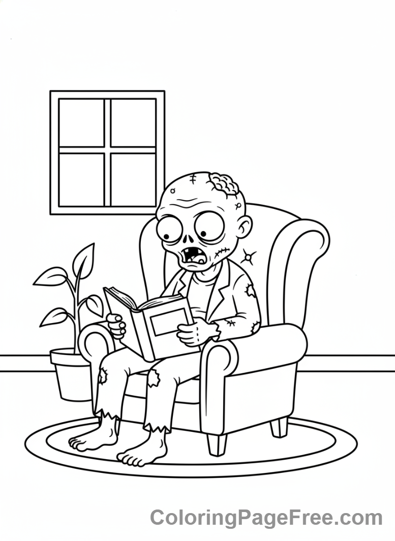 Zombie coloring page - Zombie reading book