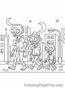 Zombie coloring page - Zombies group walking