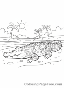 Zoo Animals coloring page - Crocodile Sunbathing River