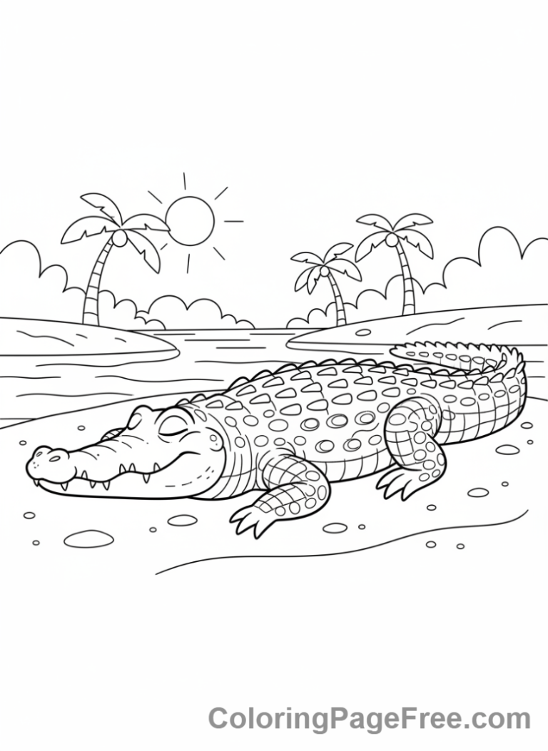 Zoo Animals coloring page - Crocodile Sunbathing River