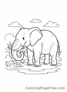 Zoo Animals coloring page - Elephant Drinking Water