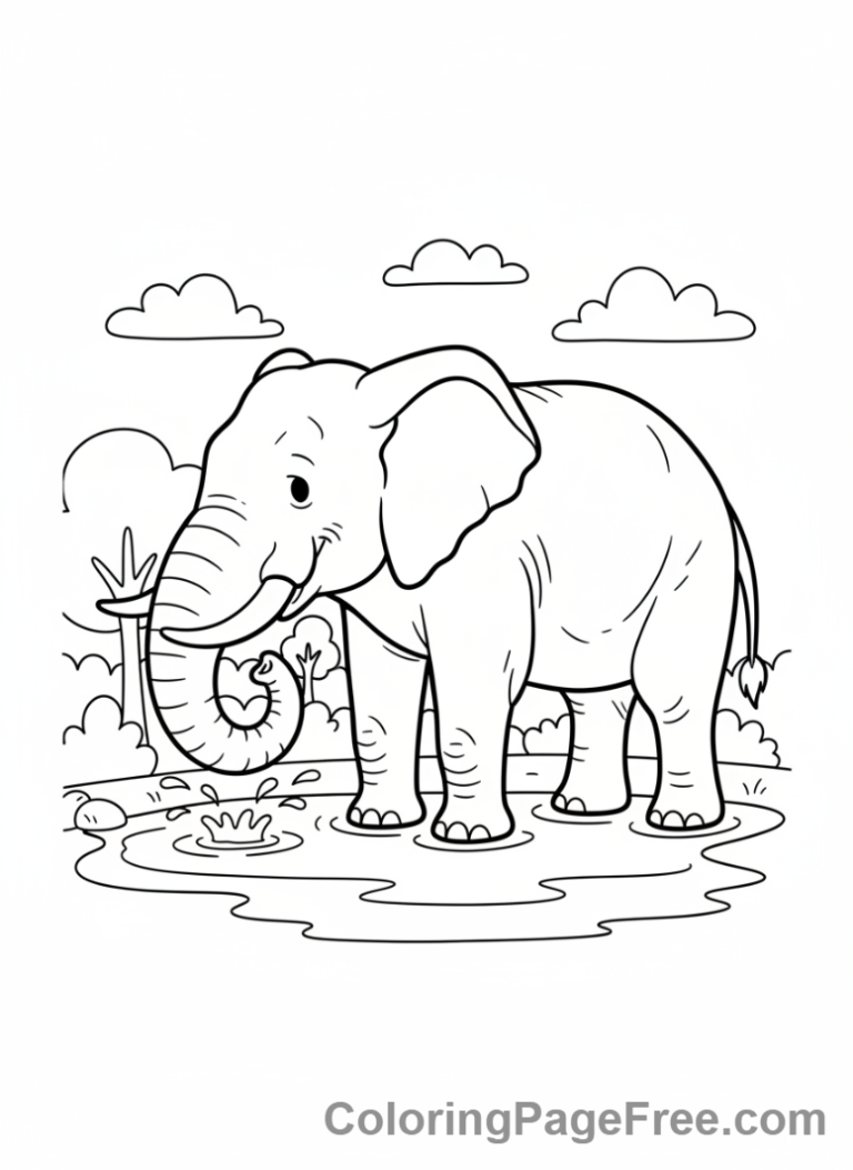 Zoo Animals coloring page - Elephant Drinking Water