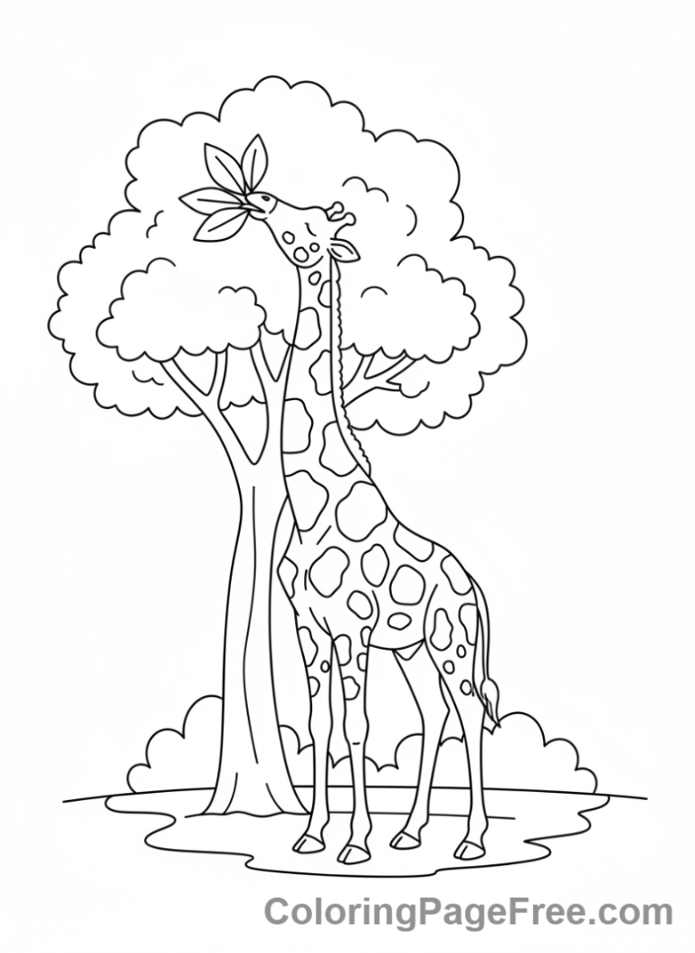 Zoo Animals coloring page - Giraffe Eating Leaves