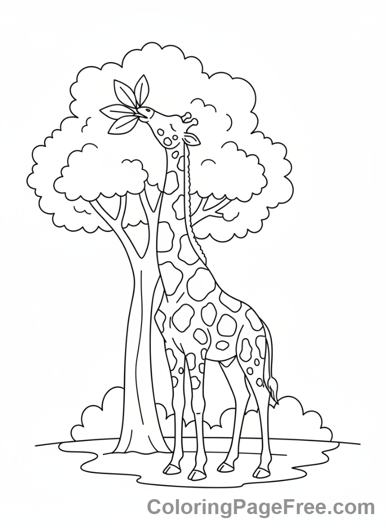 Zoo Animals coloring page - Giraffe Eating Leaves