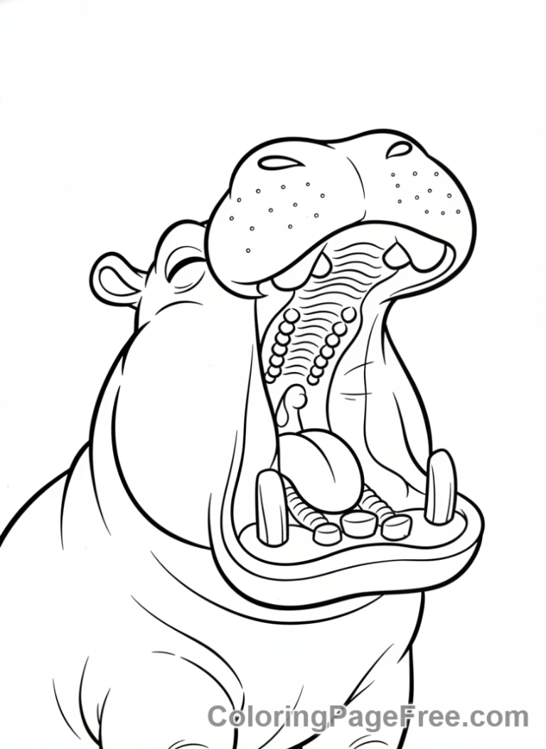 Zoo Animals coloring page - Hippo Yawning Wide