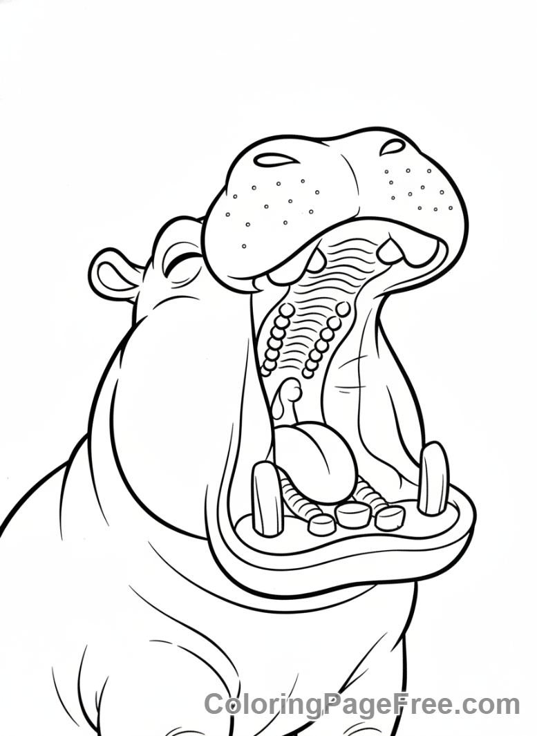 Zoo Animals coloring page - Hippo Yawning Wide