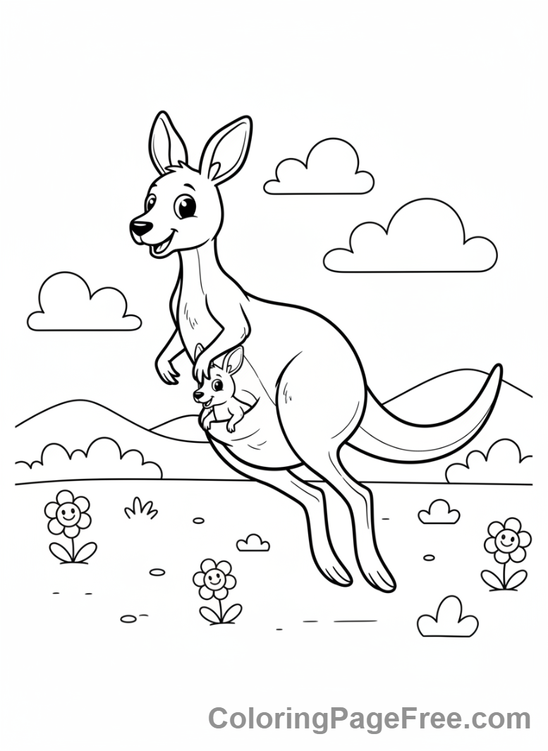Zoo Animals coloring page - Kangaroo Hopping Joyful