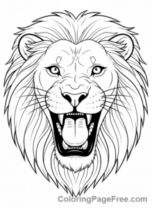 Zoo Animals coloring page - Lion Roaring Close-up