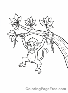 Zoo Animals coloring page - Monkey Swinging Tree