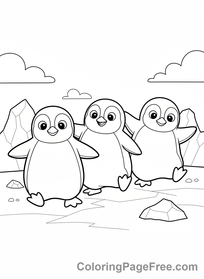 Zoo Animals coloring page - Penguins Waddling Group