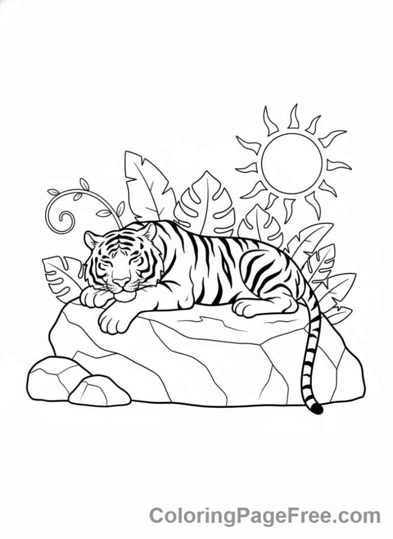 Zoo Animals coloring page - Tiger Resting Lazy
